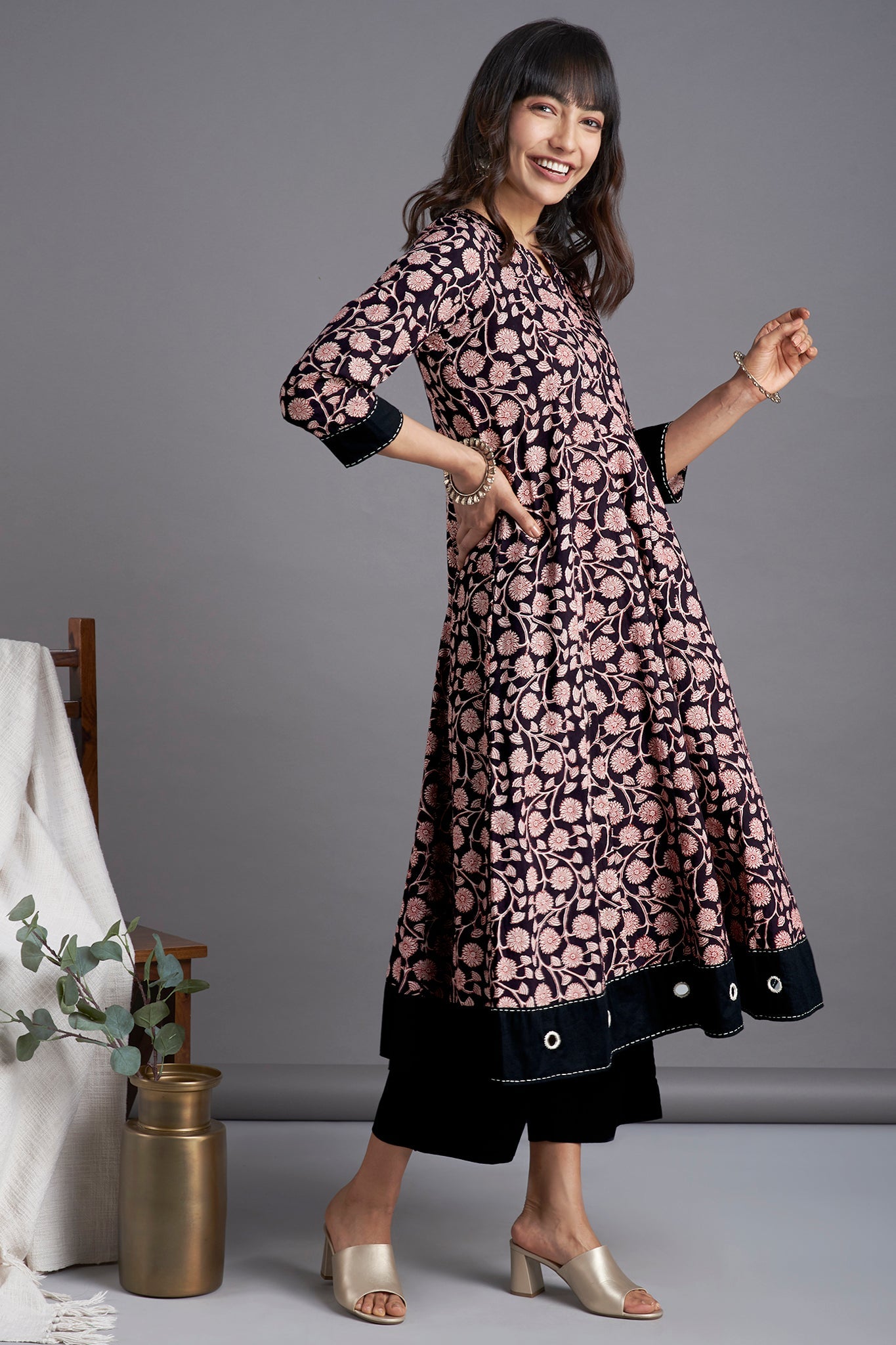 a-line dress - radiant ebony & tendrils