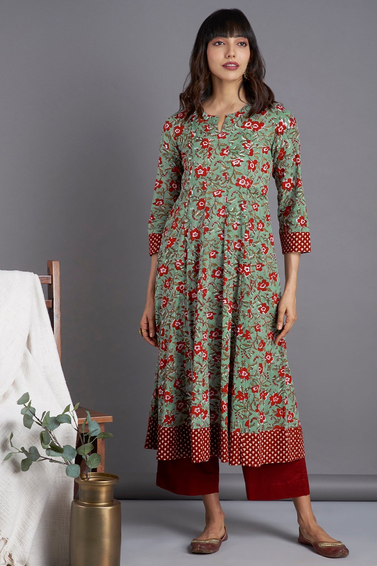 a-line dress - tea green & fantasy garden