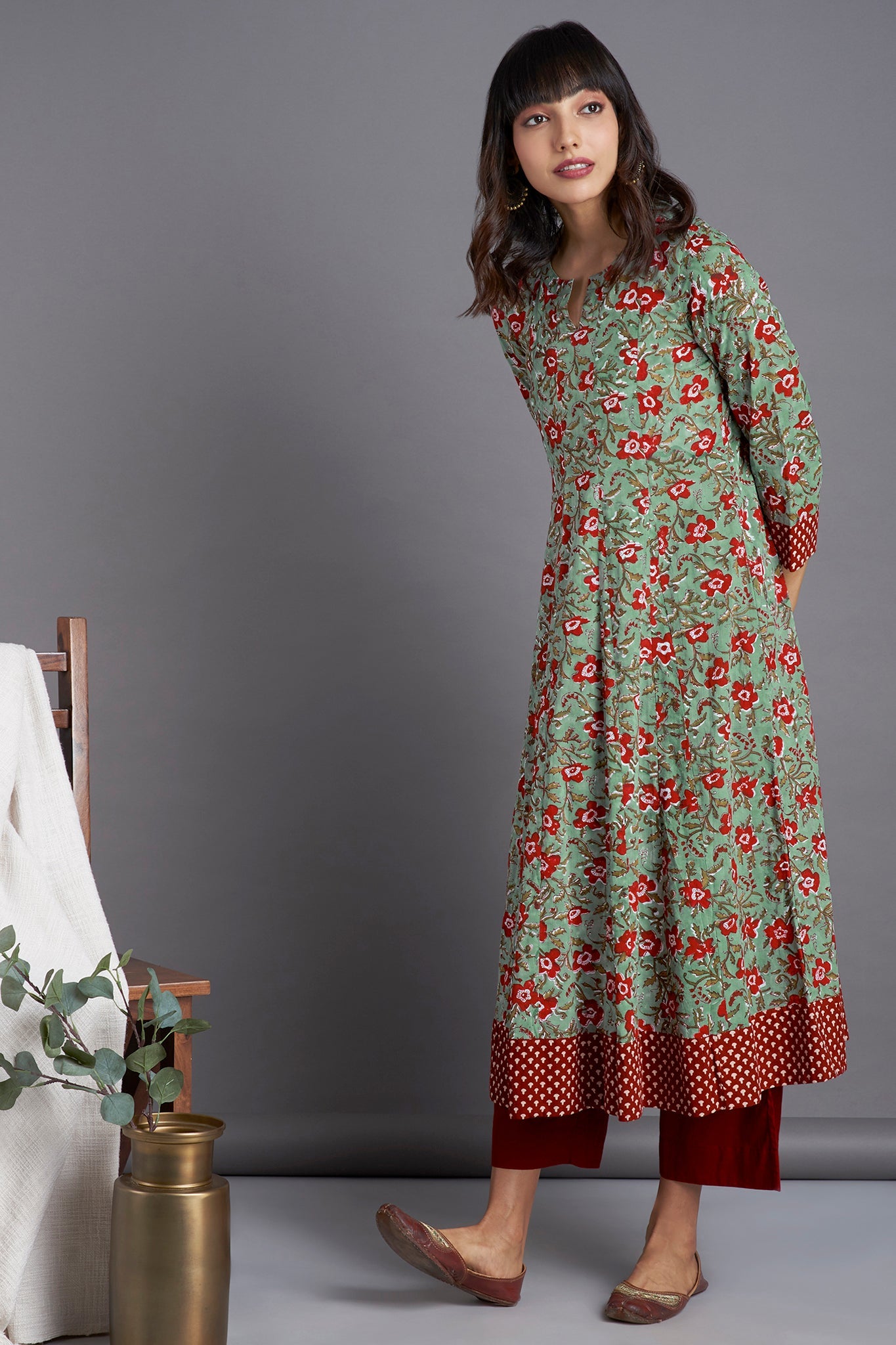 a-line dress - tea green & fantasy garden