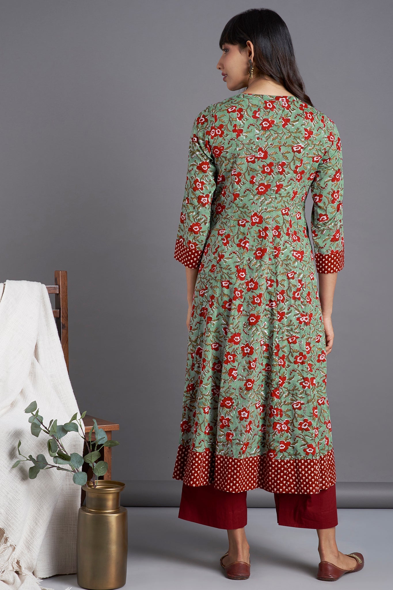 a-line dress - tea green & fantasy garden