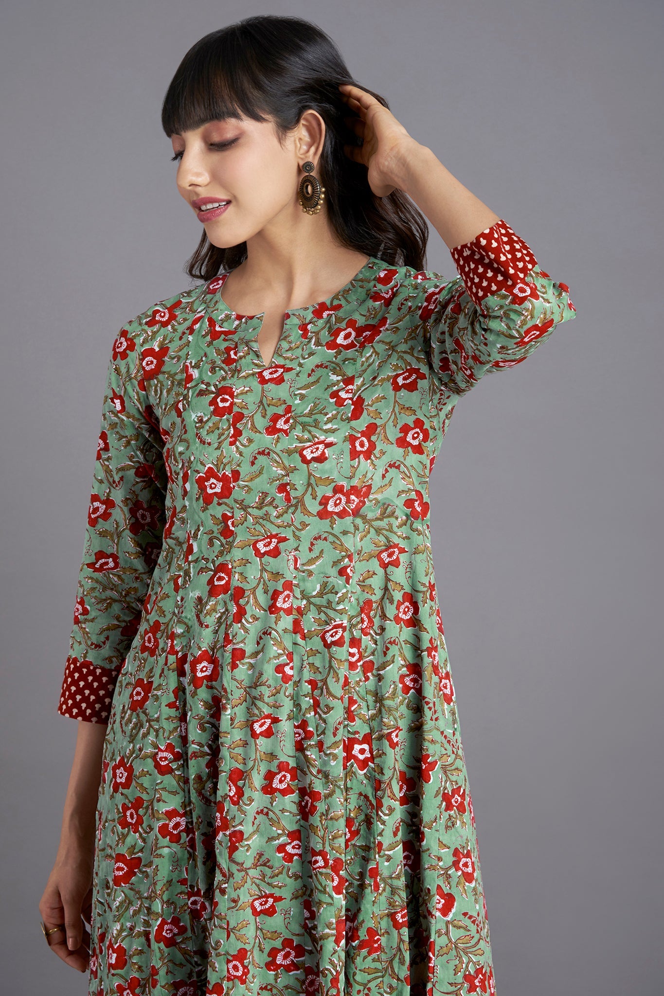 a-line dress - tea green & fantasy garden