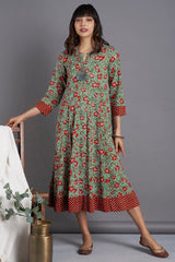 a-line dress - tea green & fantasy garden