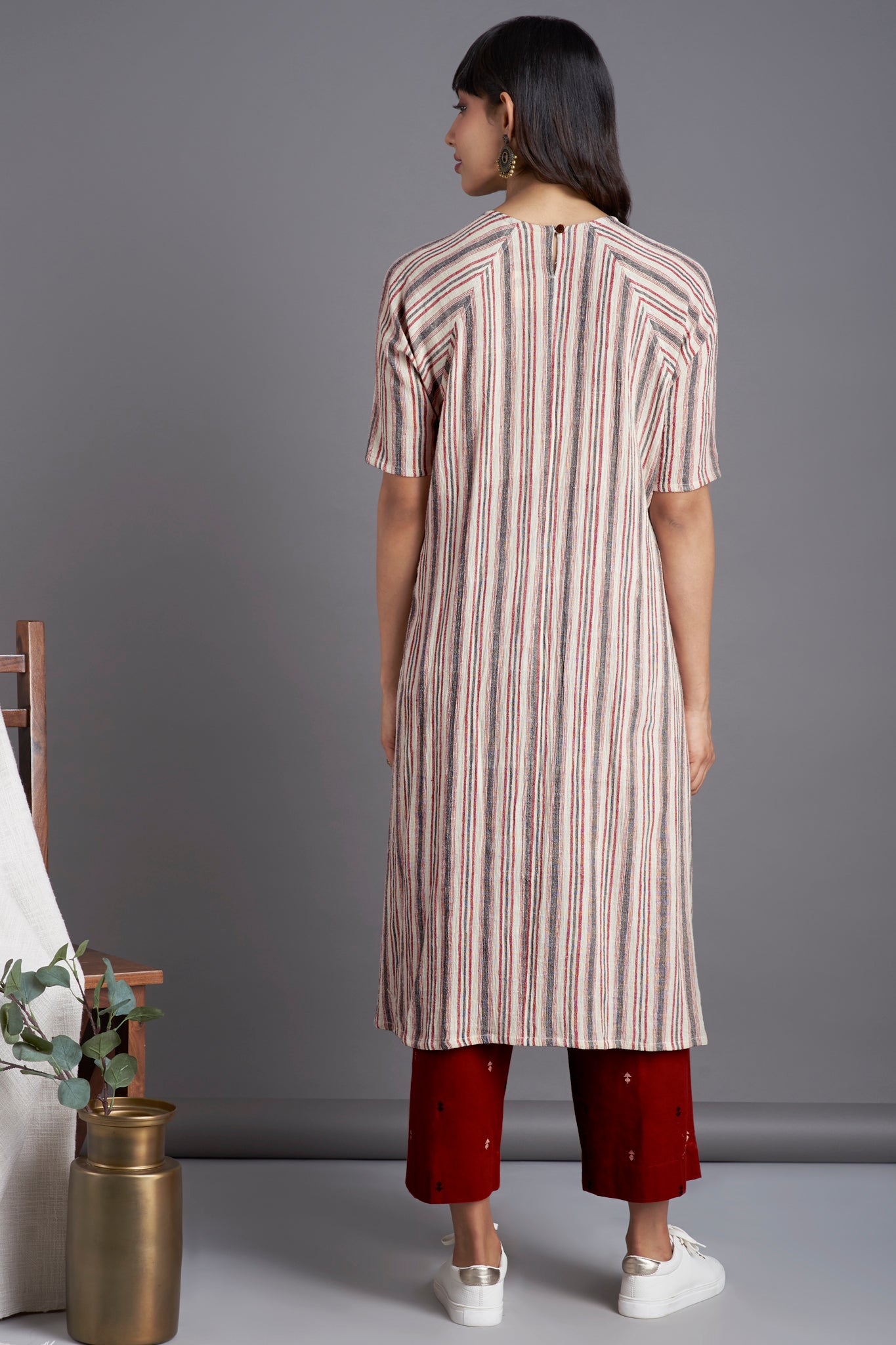 drop shoulder kurta - tranquil breeze & madder stripes