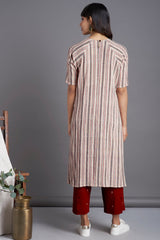drop shoulder kurta - tranquil breeze & madder stripes