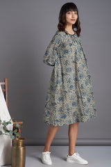 midi gather dress - marine magic & flowering vines