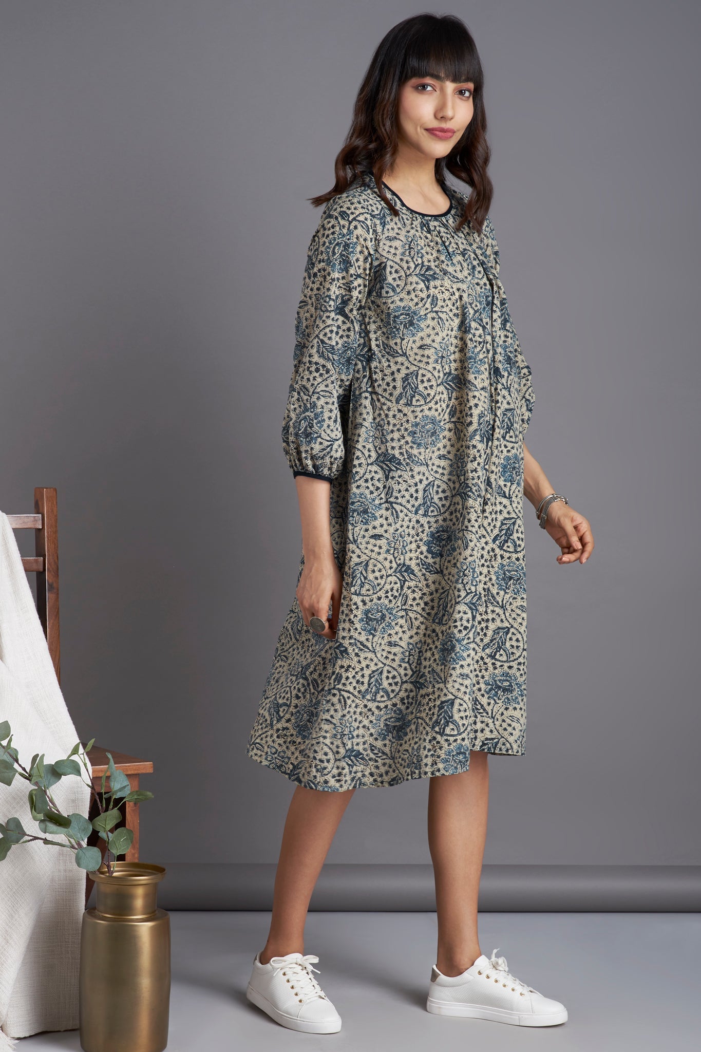 midi gather dress - marine magic & flowering vines