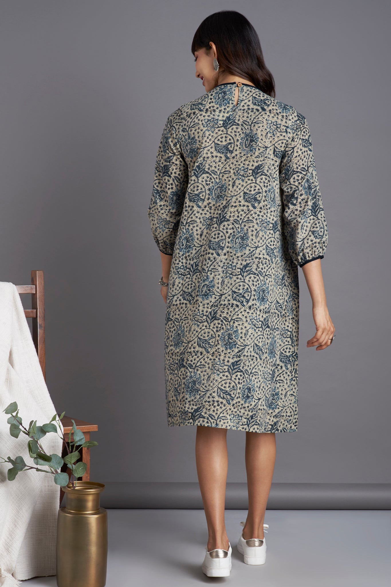 midi gather dress - marine magic & flowering vines