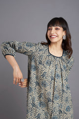 midi gather dress - marine magic & flowering vines