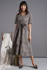 midi dress with belt - monochrome motif & serene oasis