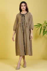 co-ord set gather yoke jacket with dress sandstone silver