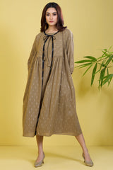 co-ord set gather yoke jacket with dress sandstone silver
