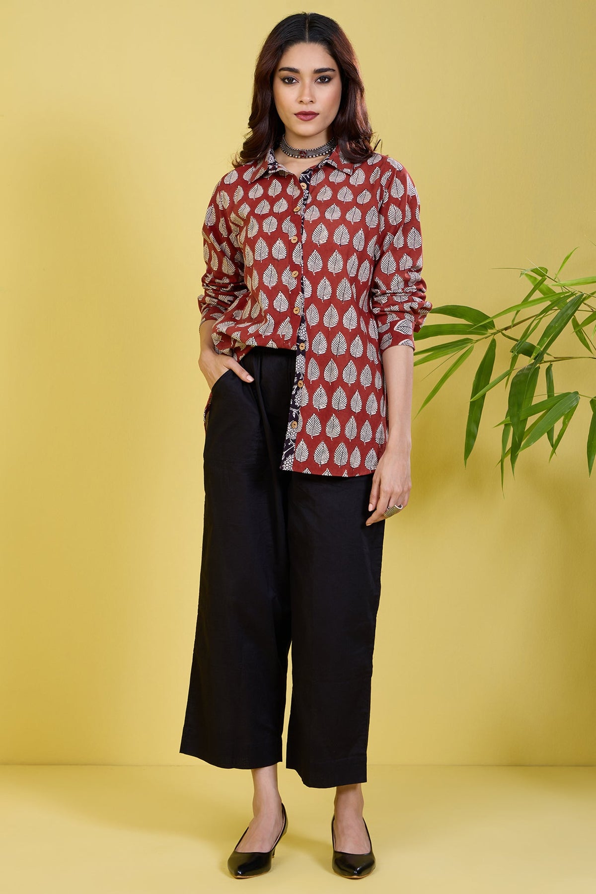 button down bagh red carmine leaves