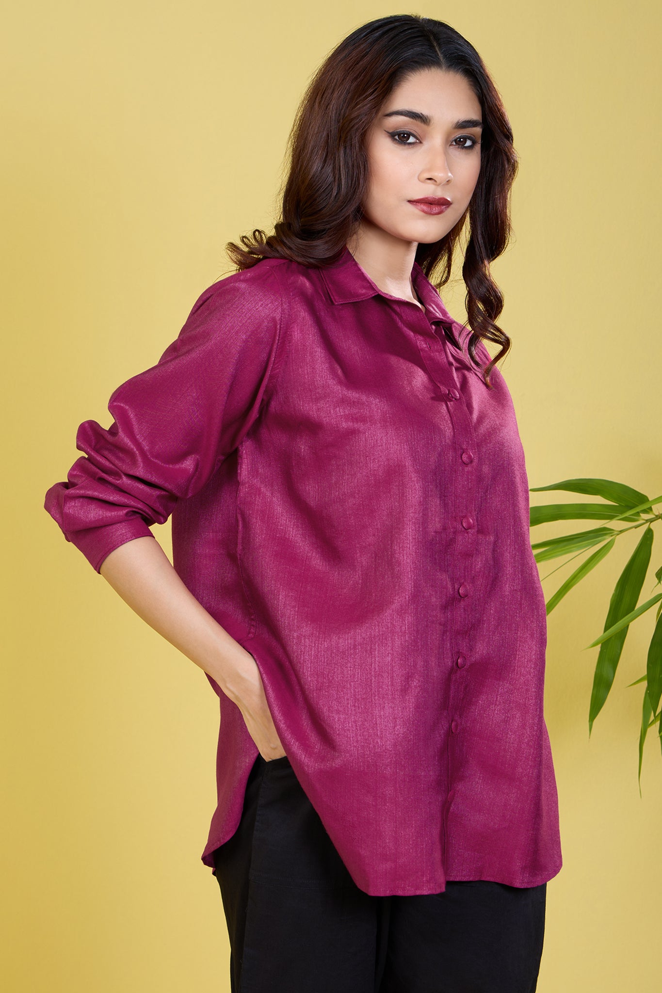 button down magenta viscose silk shirt orchid blush