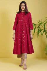 high collar pink button down anarkali guilded rose