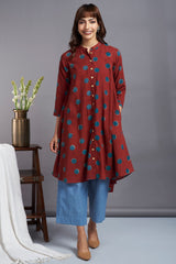 garnet moon - ajrakh asymmetrical hemline button down tunic