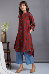 garnet moon - ajrakh asymmetrical hemline button down tunic