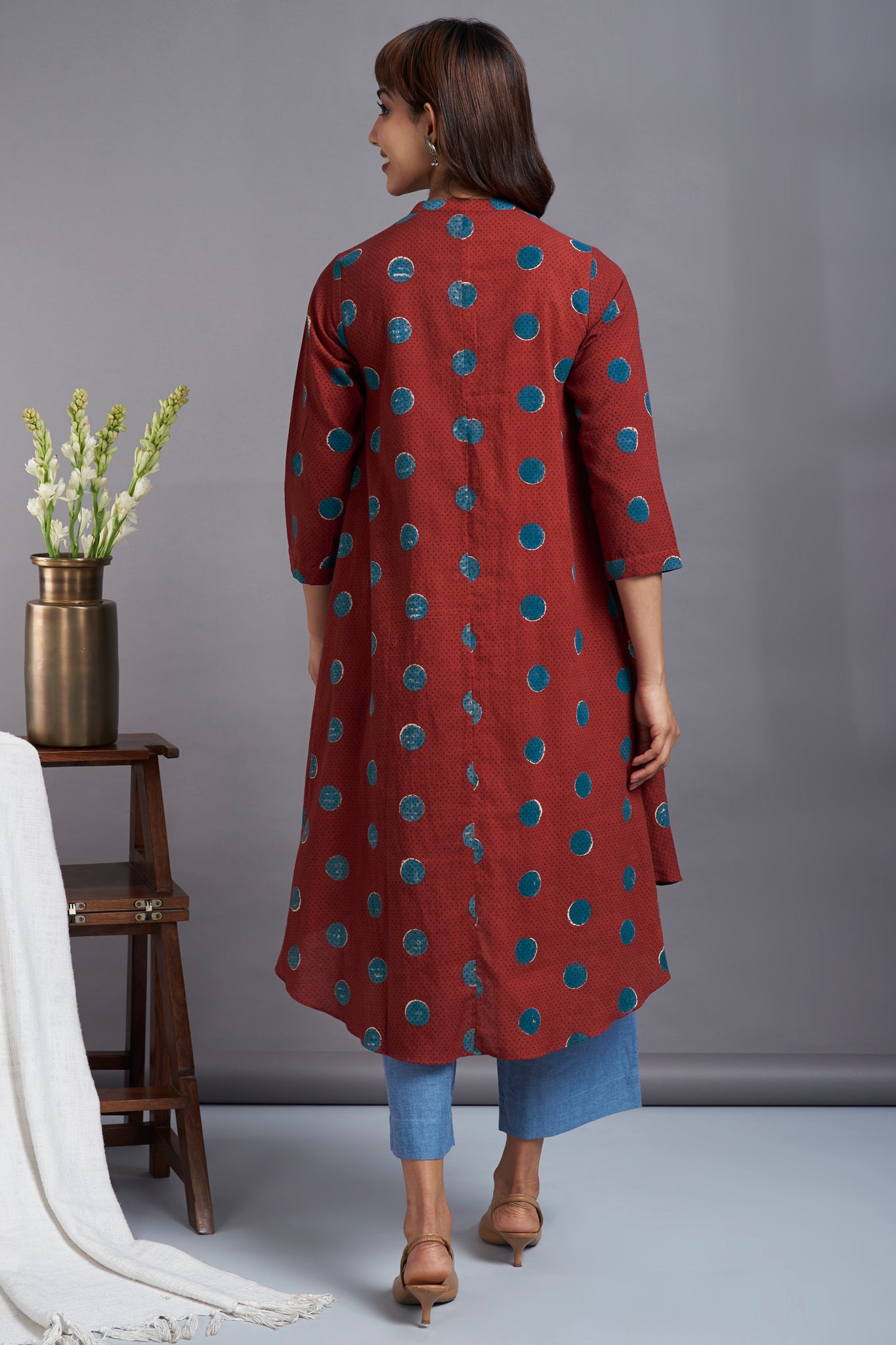 garnet moon - ajrakh asymmetrical hemline button down tunic
