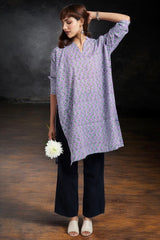 leisure tunic with high slit - periwinkle & springtime botanics