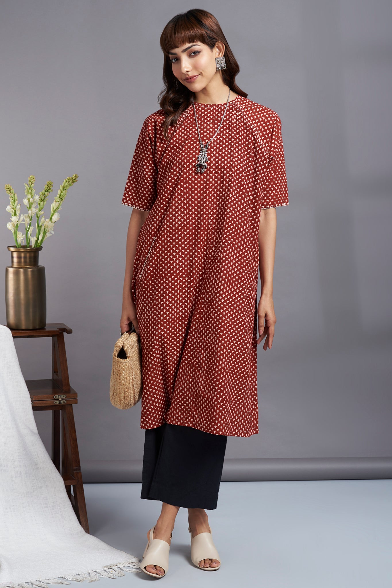 crimson craze - drop shoulder modern tunic with pockets
