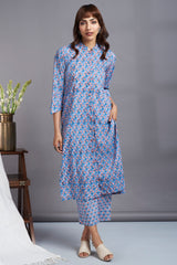 button down round collar kurta - kashish skies & eloquent roses