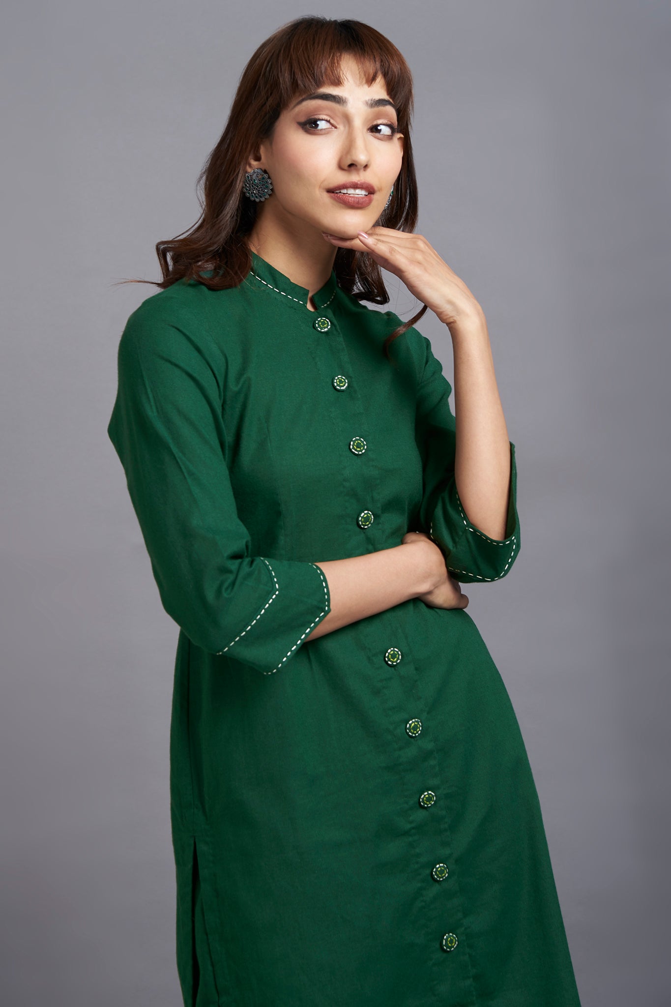 button down round collar kurta - enchanted forest & serene oasis
