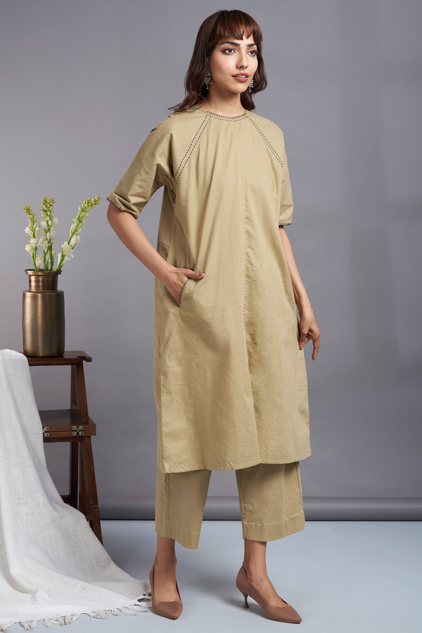 majestic sand dunes - drop shoulder modern tunic with pockets