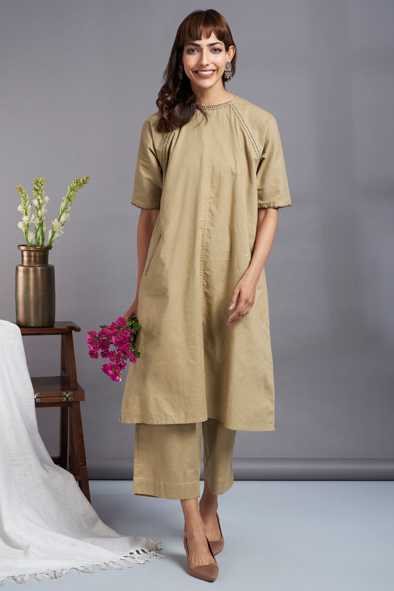 majestic sand dunes - drop shoulder modern tunic with pockets