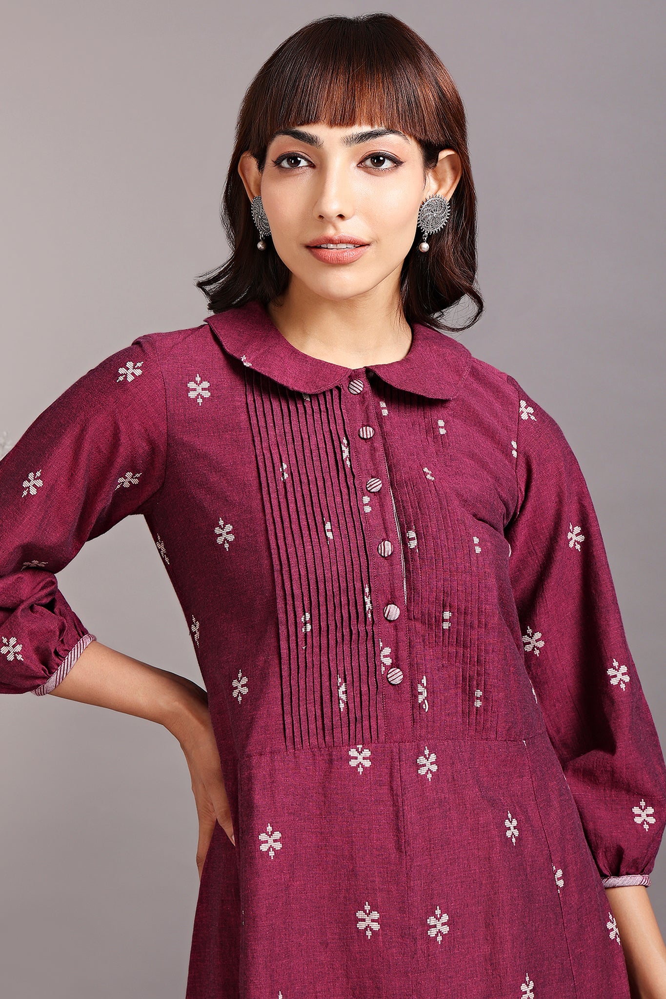 drop waist peter pan collar dress - cosmopolitan aubergine & snowdrops