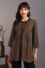 crew neck short top - smocked topaz & chevron lines