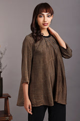 crew neck short top - smocked topaz & chevron lines