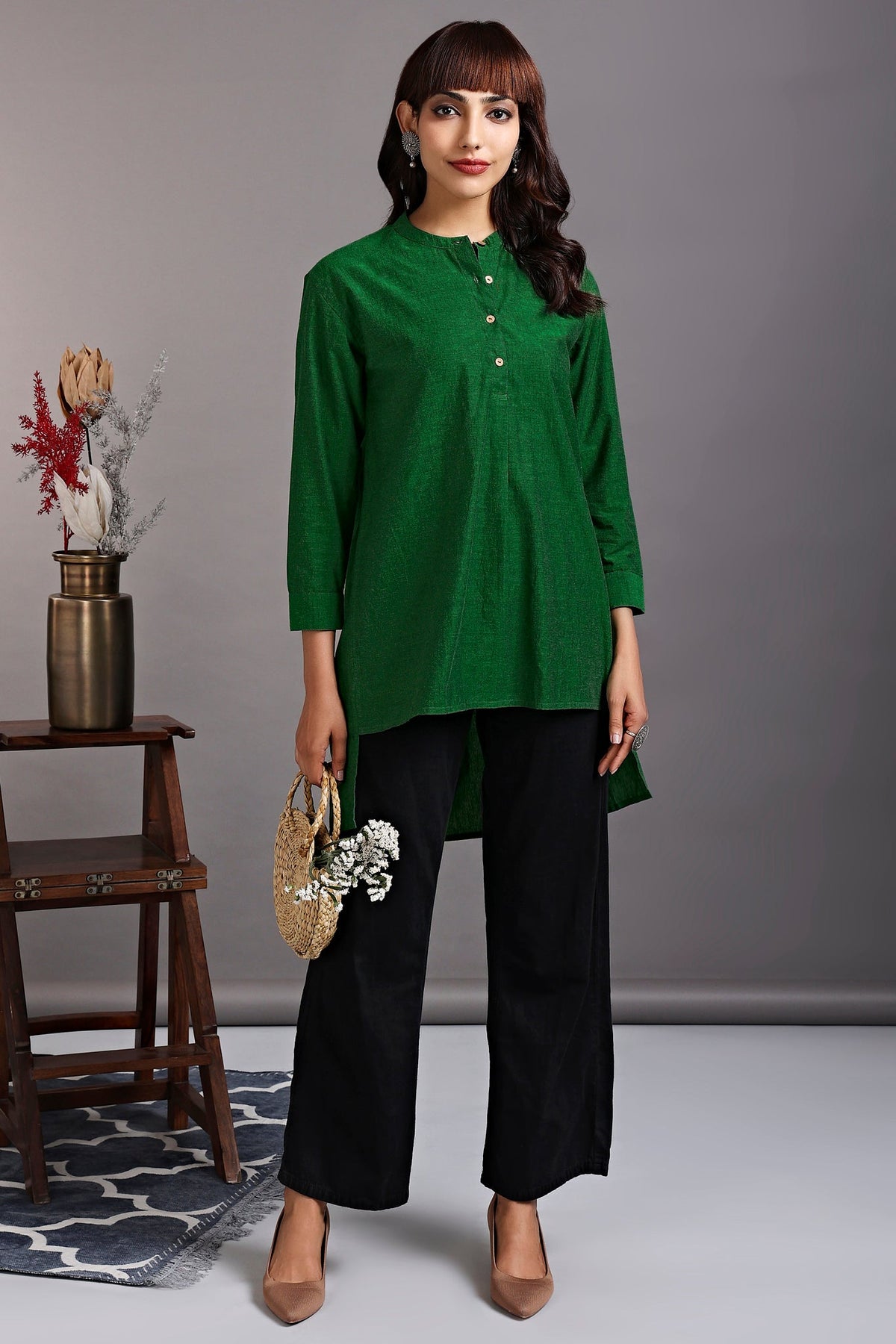 hi-low tunic - leafy mist & garden glory
