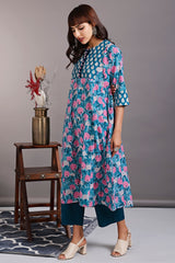 a-line kalidar kurta - lakeshore blue & lenten roses