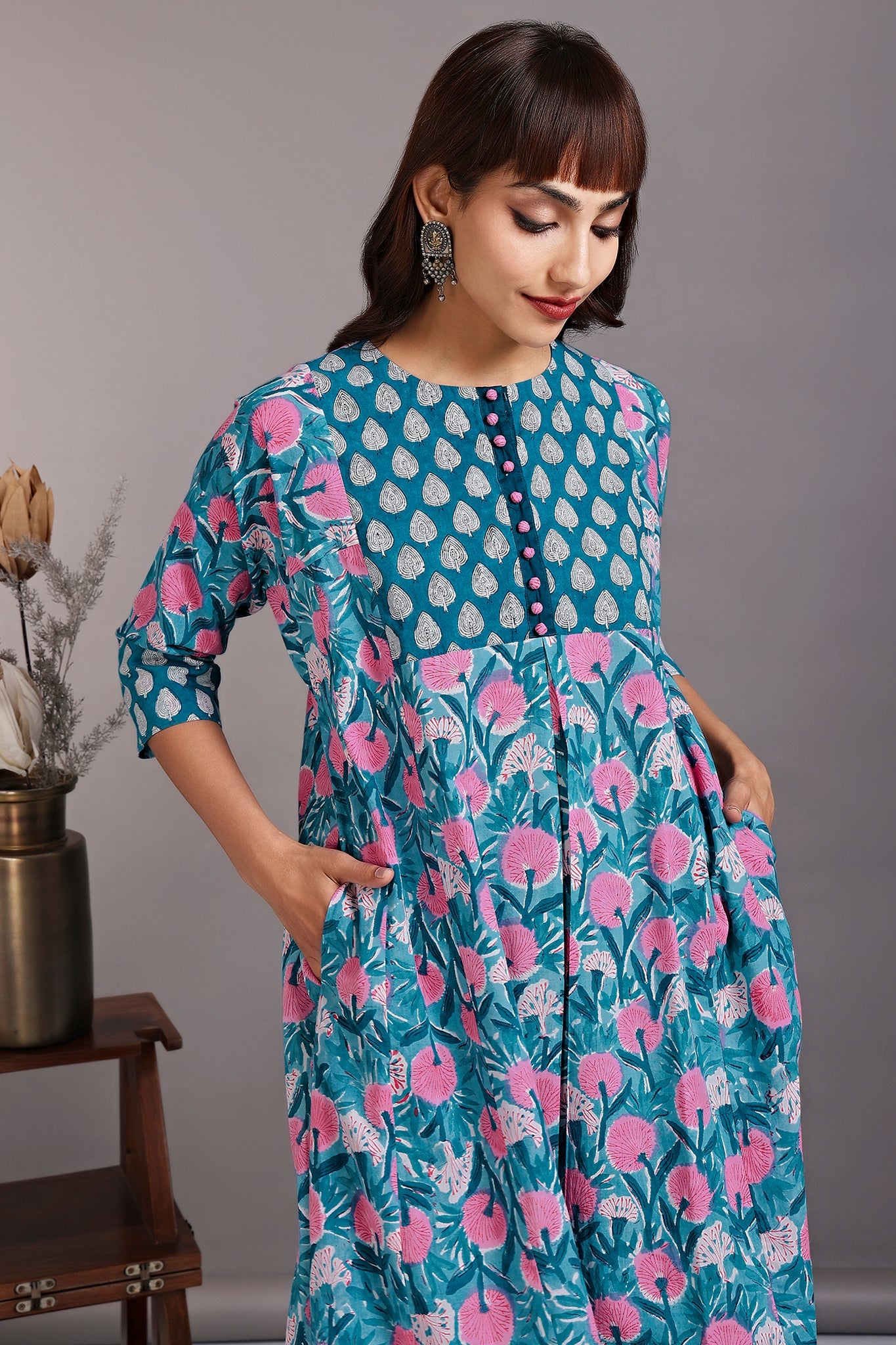 a-line kalidar kurta - lakeshore blue & lenten roses