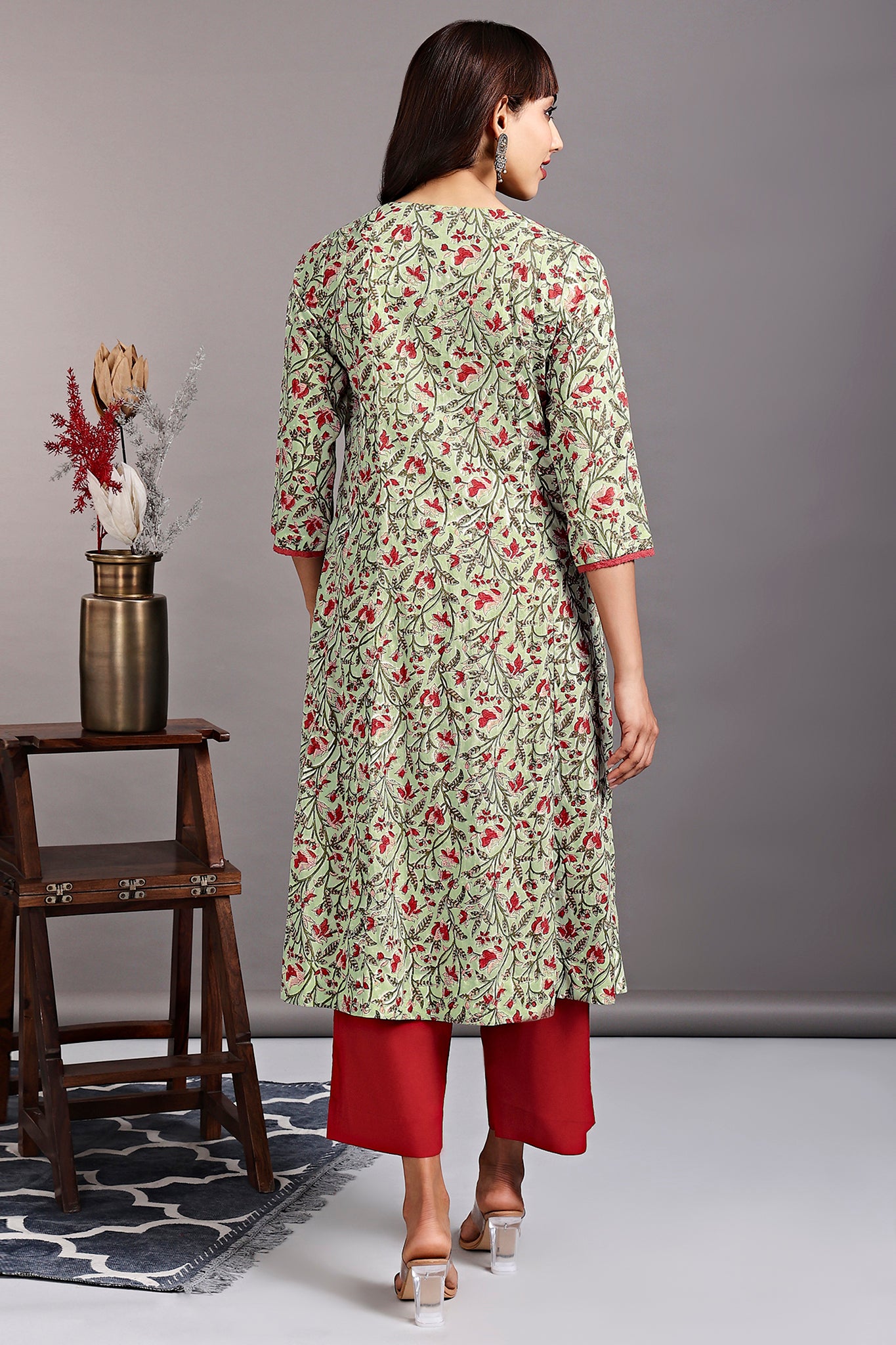 a-line button down kurta - refreshing mint & painter's palette