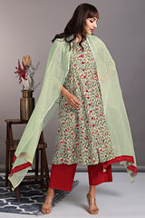 a-line button down kurta - refreshing mint & painter's palette