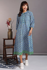 drop waist peter pan collar dress - lapis blue & floristan white