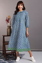 drop waist peter pan collar dress - lapis blue & floristan white