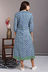 drop waist peter pan collar dress - lapis blue & floristan white