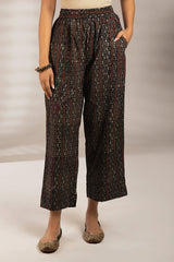 comfort fit cotton printed pants - black red ajrakh butti