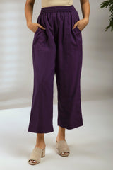 Comfort fit cotton pants - DEEP purple woven cotton
