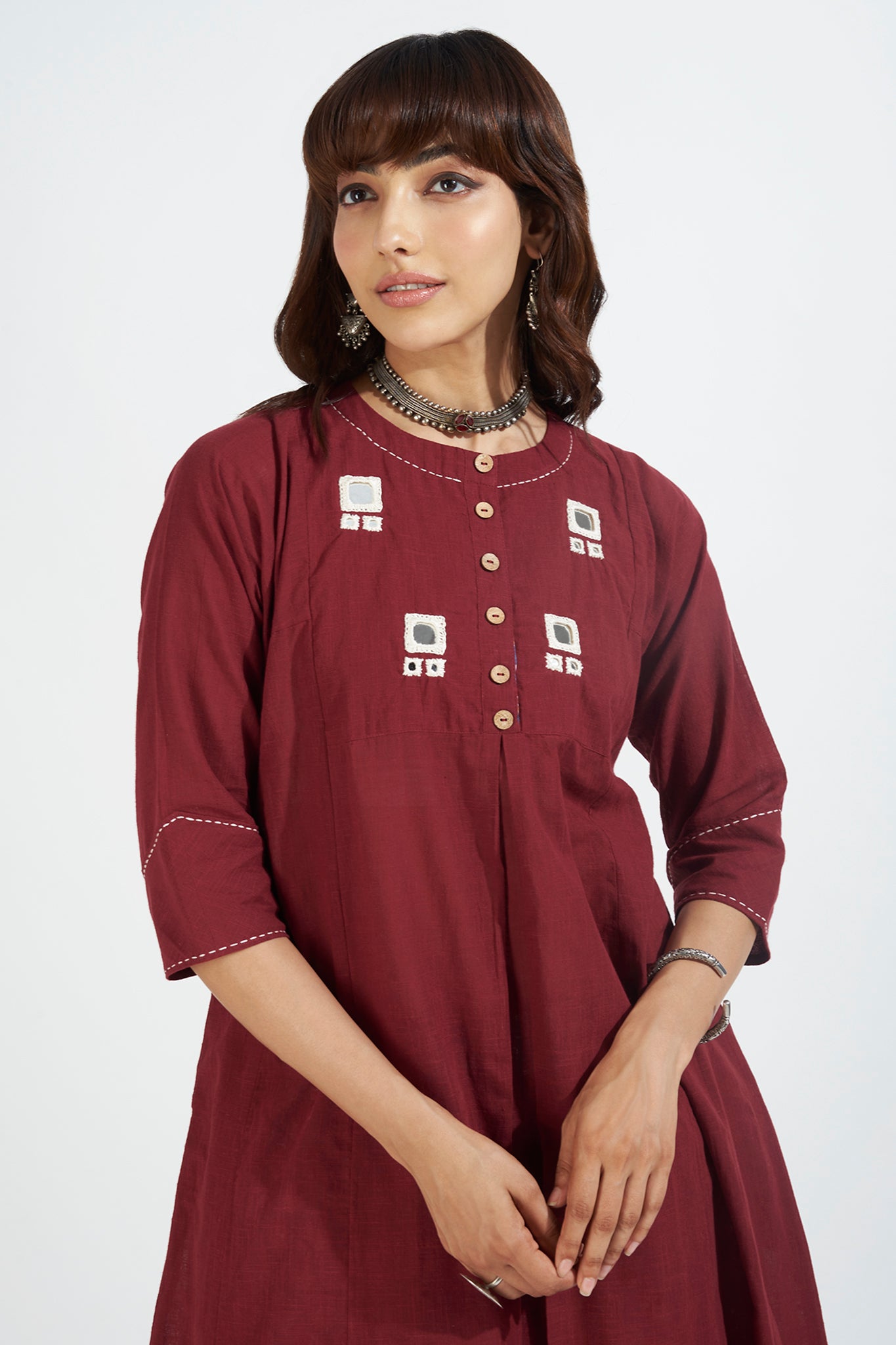 kalidar kurta - merlot maroon & ivory reflections
