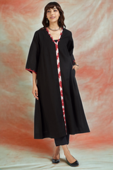 deep v-neck bell sleeves resort dress - ebony hues & fiery reflections