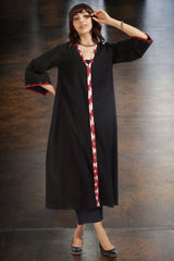 deep v-neck bell sleeves resort dress - ebony hues & fiery reflections