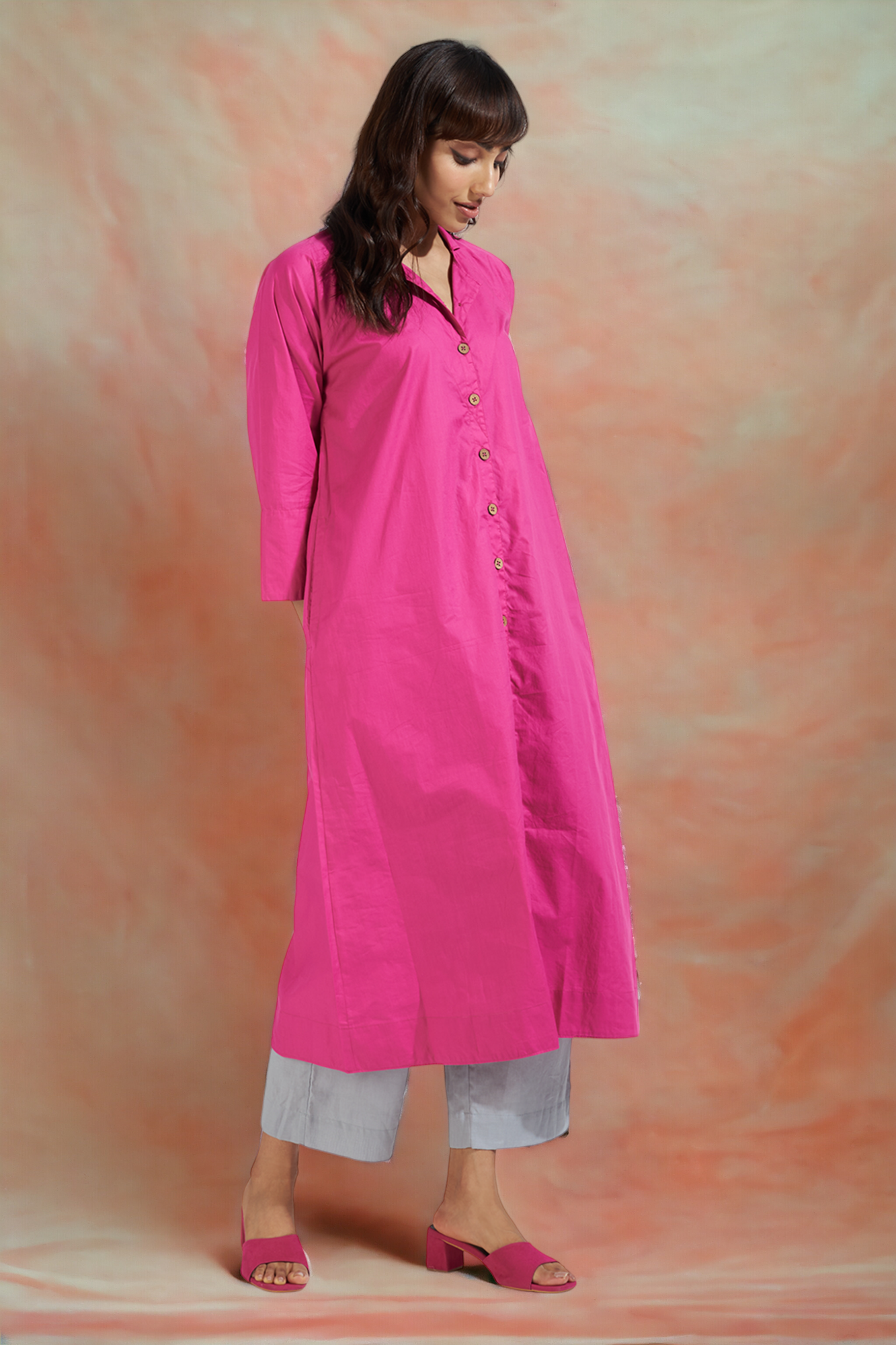 button down johnny collar shirt dress - fuchsia fizz & bubbly soiree