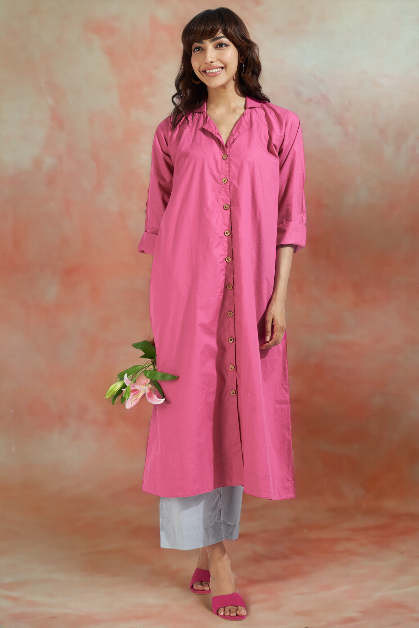 button down johnny collar shirt dress - fuchsia fizz & bubbly soiree