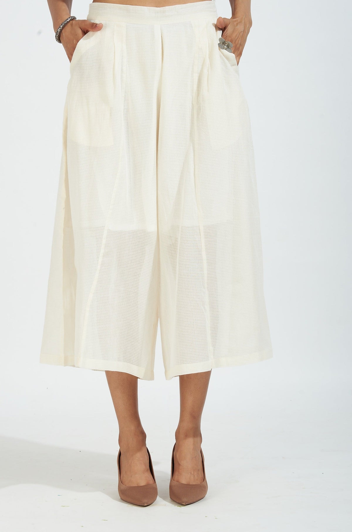 box pleated culotte - ivory kota