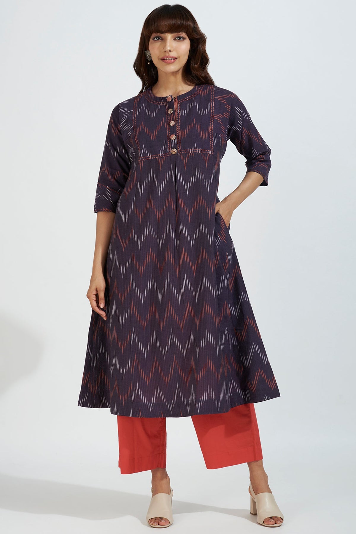 kalidar kurta - plum passion & salmon hues