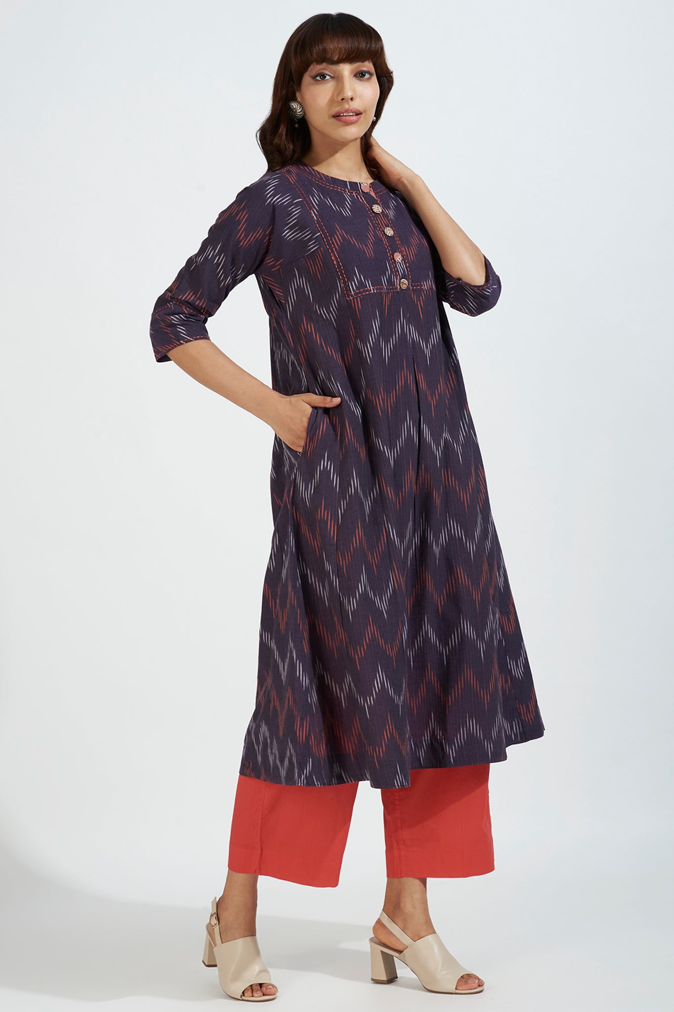kalidar kurta - plum passion & salmon hues