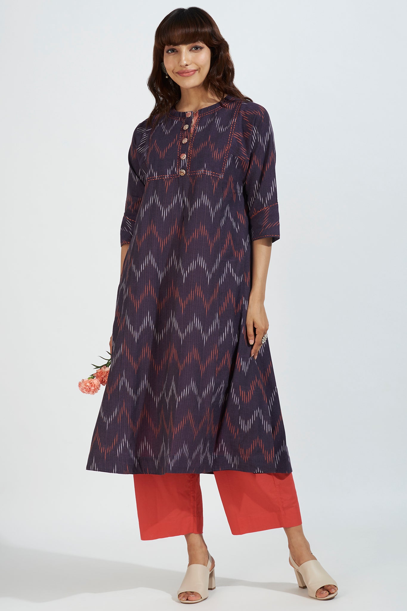 kalidar kurta - plum passion & salmon hues