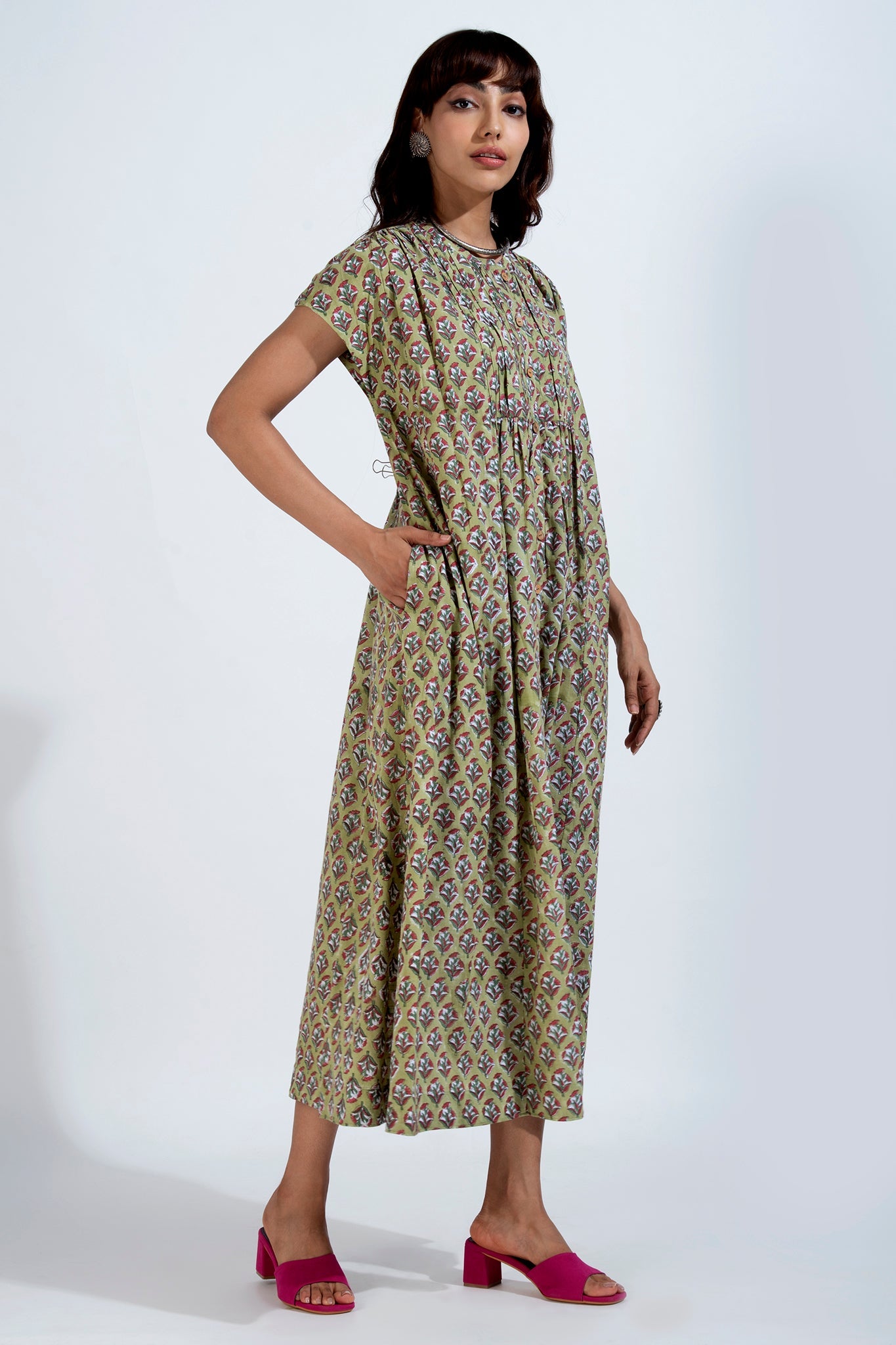 button down pintuck dress - glowing jade & springtime palette